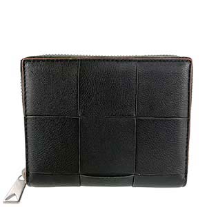 ボッテガ・ヴェネタ イントレチャート カーフスキン ブラック ラウンドファスナー 財布