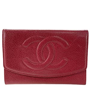 シャネル キャビアスキン CCロゴ レッド 財布