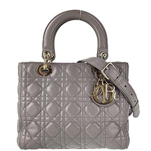 ディオール レディディオール カナージュ ミディアム ラムスキン グレー 2WAY ハンドバッグ