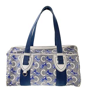 セリーヌ Cマカダム キャンバス レザー ネイビー ハンドバッグ