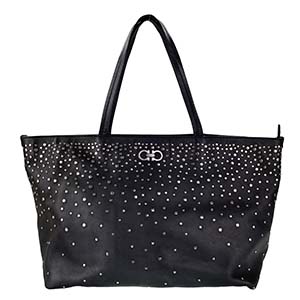 フェラガモ ガンチーニ スタッズ レザー ブラック トートバッグ