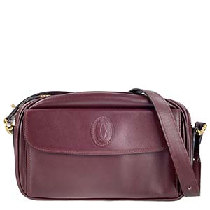 カルティエ マストライン レザー ボルドー ショルダーバッグ