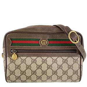グッチ オールドグッチ シェリーライン PVC レザー ベージュ ブラウン ショルダーバッグ