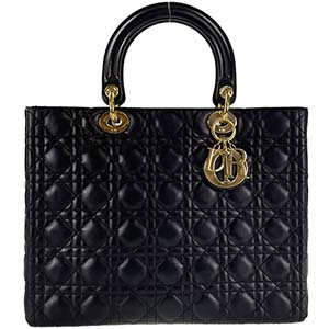 ディオール レディディオール カナージュ ラージ ラムスキン ブラック ハンドバッグ