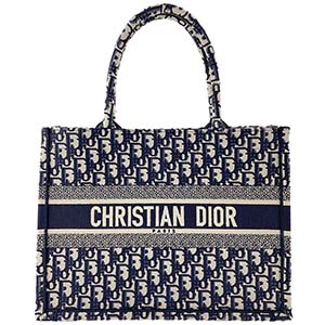 ディオール ブックトート ミディアム オブリーク エンブロイダリー キャンバス ブルー トートバッグ