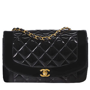 シャネル マトラッセ 25㎝ ダイアナフラップ パテント ブラック ショルダーバッグ