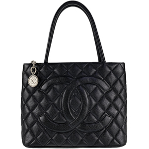 シャネル 復刻トート マトラッセ キャビアスキン シルバー金具 ブラック トートバッグ