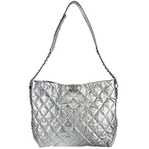 シャネル マトラッセ カーフスキン メタリック シルバー チェーン ショルダーバッグ