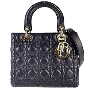 ディオール レディディオール カナージュ ミディアム ラムスキン ネイビー 2WAY ハンドバッグ