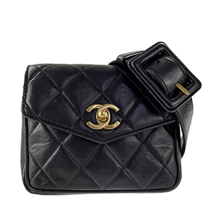 シャネル マトラッセ 16㎝ ラムスキン ブラック ウエストバッグ