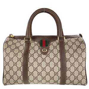 グッチ オールドグッチ シェリーライン PVC レザー ベージュ ブラウン ボストンバッグ
