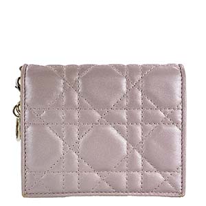 ディオール レディディオール ガーデニア カナージュ ラムスキン ピンク ウォレット ミニ 財布