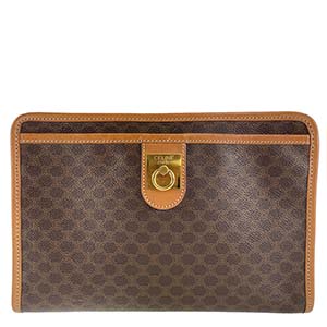 セリーヌ マカダム PVC レザー ブラウン クラッチバッグ