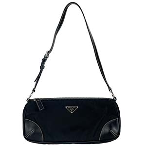 プラダ ナイロン キャンバス レザー ブラック ショルダーバッグ