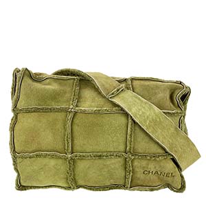 シャネル チョコバー ムートン グリーン ショルダーバッグ