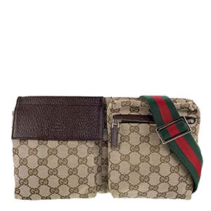 グッチ オールドグッチ シェリーライン GGキャンバス レザー ベージュ ブラウン ウエストバッグ