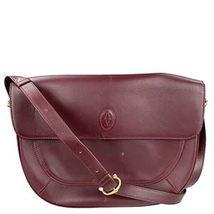 カルティエ マストライン レザー ボルドー ショルダーバッグ