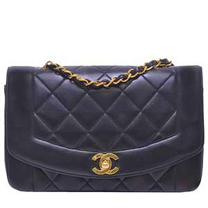 シャネル マトラッセ 22㎝ ダイアナフラップ ラムスキン ブラック ショルダーバッグ