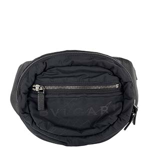 ブルガリ フラグメント コラボ ボディバッグ ナイロン キャンバス レザー ブラック ウエストポーチ