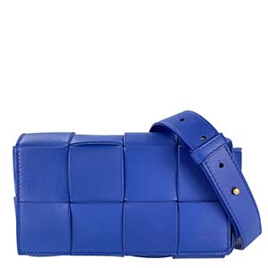 ボッテガ・ヴェネタ カセット ベルトバッグ イントレチャート ラムスキン ブルー ショルダーバッグ