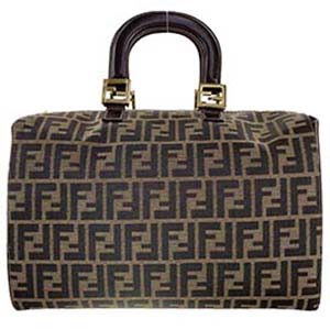 フェンディ ズッカ キャンバス レザー ブラウン ボストンバッグ