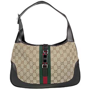 グッチ ジャッキー GGキャンバス シェリーライン レザー ベージュ ブラウン ショルダーバッグ