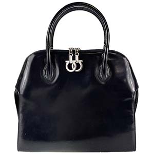 フェラガモ ガンチーニ パテント レザー ブラック ハンドバッグ