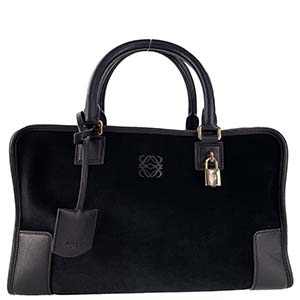 ロエベ アマソナ28 スエード レザー ブラック ハンドバッグ