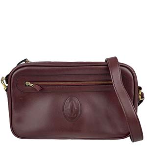 カルティエ マストライン レザー ボルドー ショルダーバッグ