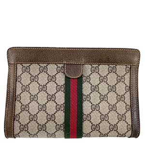 グッチ オールドグッチ シェリーライン PVC レザー ベージュ ブラウン クラッチバッグ