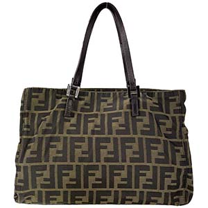 フェンディ ズッカ キャンバス レザー ブラウン トートバッグ