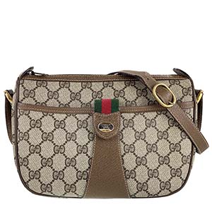 グッチ オールドグッチ シェリーライン PVC レザー ベージュ ブラウン ショルダーバッグ