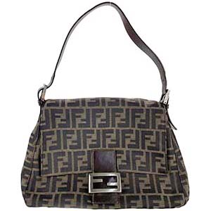 フェンディ マンマバゲット ズッカ キャンバス レザー ブラウン ショルダーバッグ