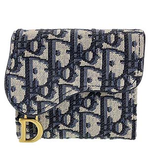 ディオール サドル SADDLE トロッター オブリーク ジャカード ネイビー コンパクトウォレット 財布