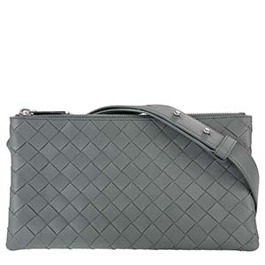 ボッテガ・ヴェネタ イントレチャート ラムスキン グレー クロスボディバッグ