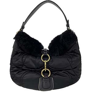 コーチ シグネチャー ファー ナイロン レザー ブラック ショルダーバッグ