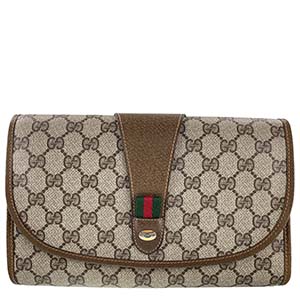 グッチ オールドグッチ シェリーライン PVC レザー ベージュ ブラウン クラッチバッグ