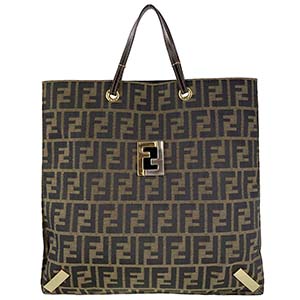 フェンディ ズッカ キャンバス レザー ブラウン トートバッグ