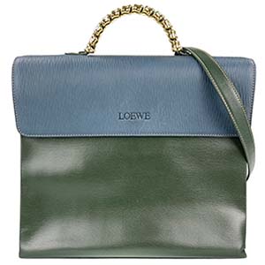 ロエベ ベラスケス ツイスト レザー ブルー グリーン 2WAY ハンドバッグ