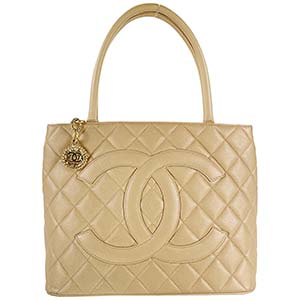 シャネル 復刻トート マトラッセ キャビアスキン ゴールド金具 ベージュ トートバッグ
