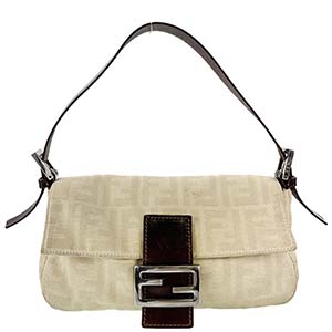 フェンディ マンマバゲット ズッカ キャンバス レザー ベージュ ショルダーバッグ