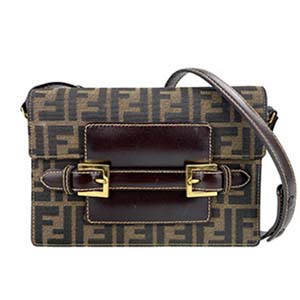 フェンディ ズッカ キャンバス レザー ブラウン ショルダーバッグ