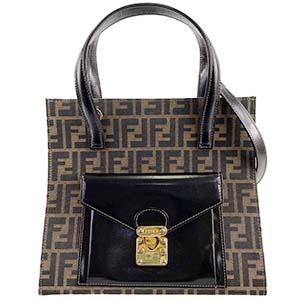 フェンディ ズッカ キャンバス レザー ブラウン 2WAY ハンドバッグ