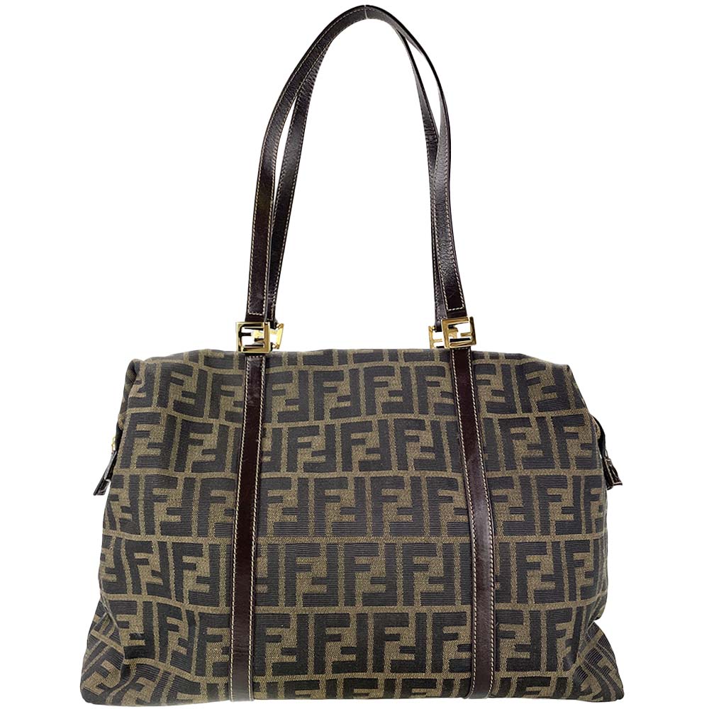 フェンディ ズッカ キャンバス レザー ブラウン トートバッグ