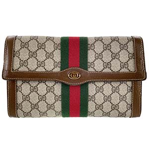 グッチ オールドグッチ シェリーライン PVC レザー ベージュ ブラウン セカンドバッグ