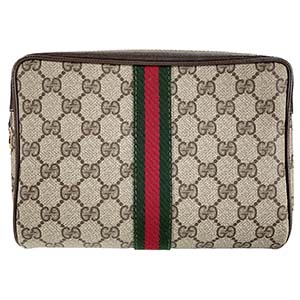 グッチ オールドグッチ シェリーライン PVC レザー ベージュ ブラウン セカンドバッグ