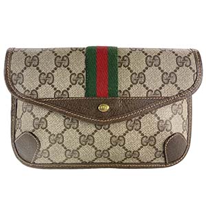 グッチ オールドグッチ シェリーライン PVC レザー ベージュ ブラウン ポーチ