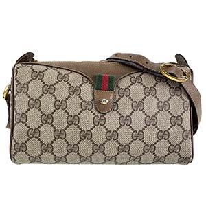 グッチ オールドグッチ シェリーライン PVC レザー ベージュ ブラウン ショルダーバッグ