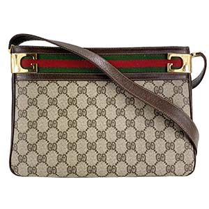 グッチ オールドグッチ シェリーライン PVC レザー ベージュ ブラウン ショルダーバッグ