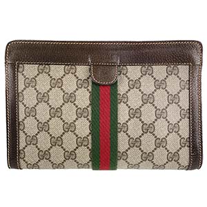 グッチ オールドグッチ シェリーライン PVC レザー ベージュ ブラウン クラッチバッグ